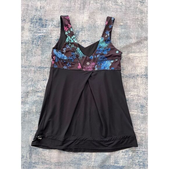 Lululemon Black Petal Pop Floral Multi Tame Me Athletic Tank Top Size 6 - Picture 2 of 6